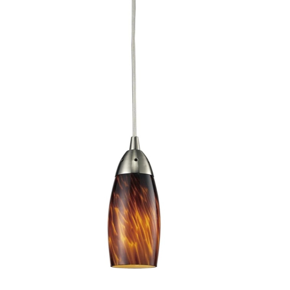 NWT Elk Home Milan Mini Pendant Satin Nickel Finish With Espresso Glass